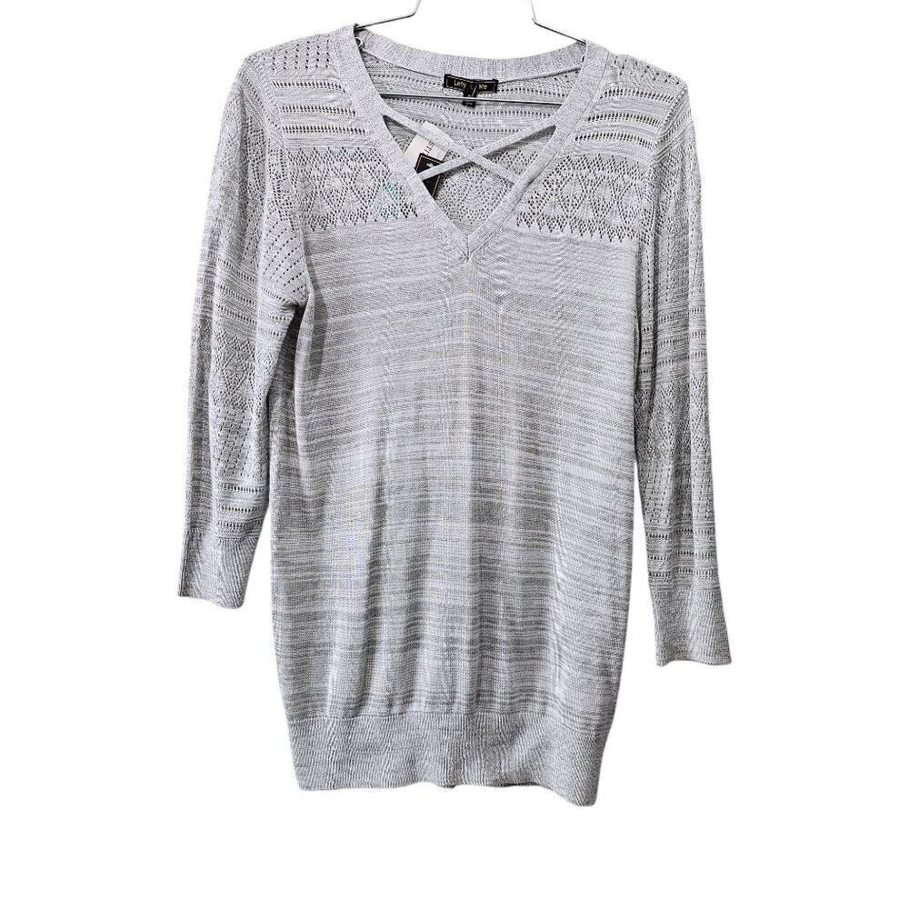 💥Lety & Me V Neck Crisscross Long Sleeve Gray Knit Sweater Top NEW